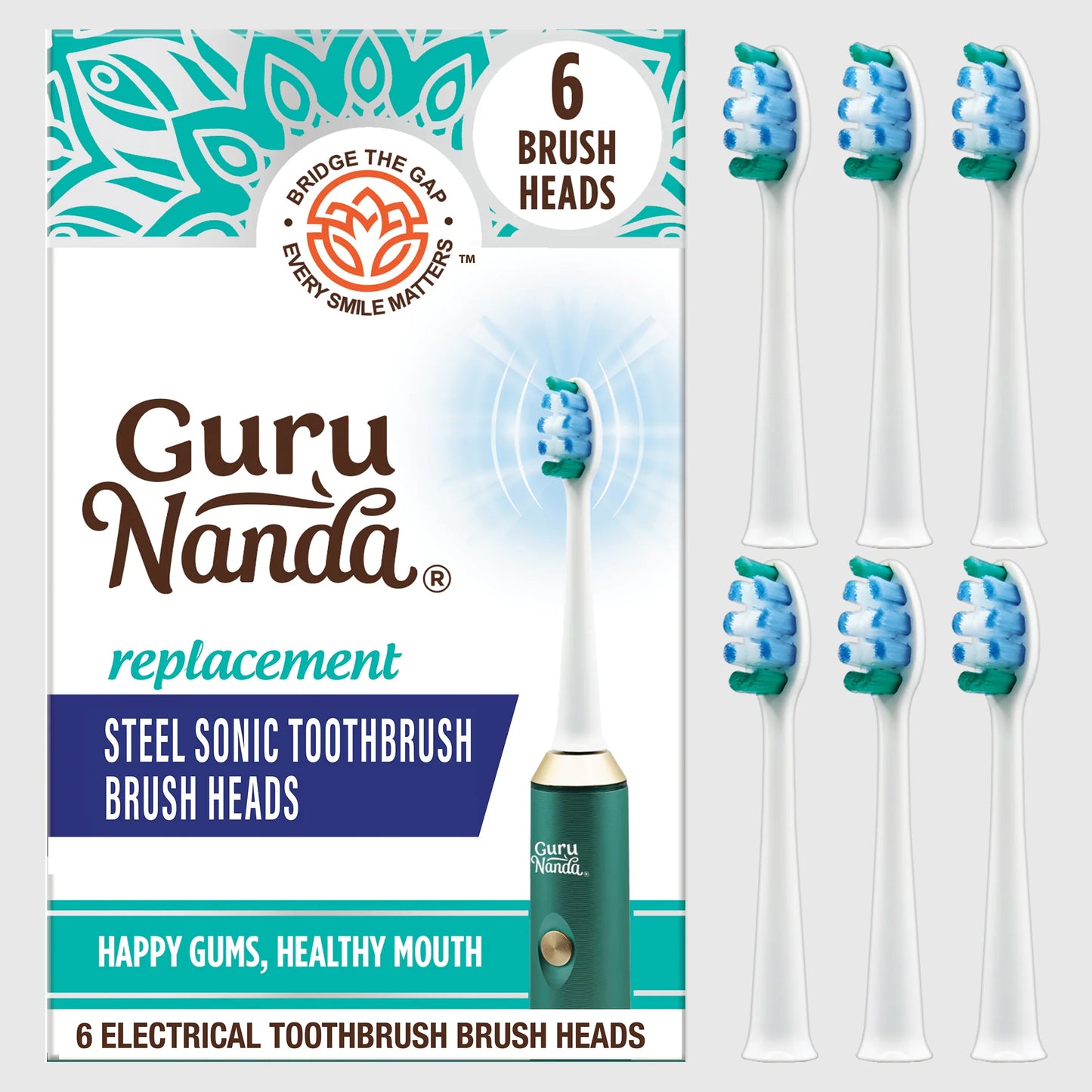 Steel Sonic Toothbrush Replacement Brush Heads – 6 Pack