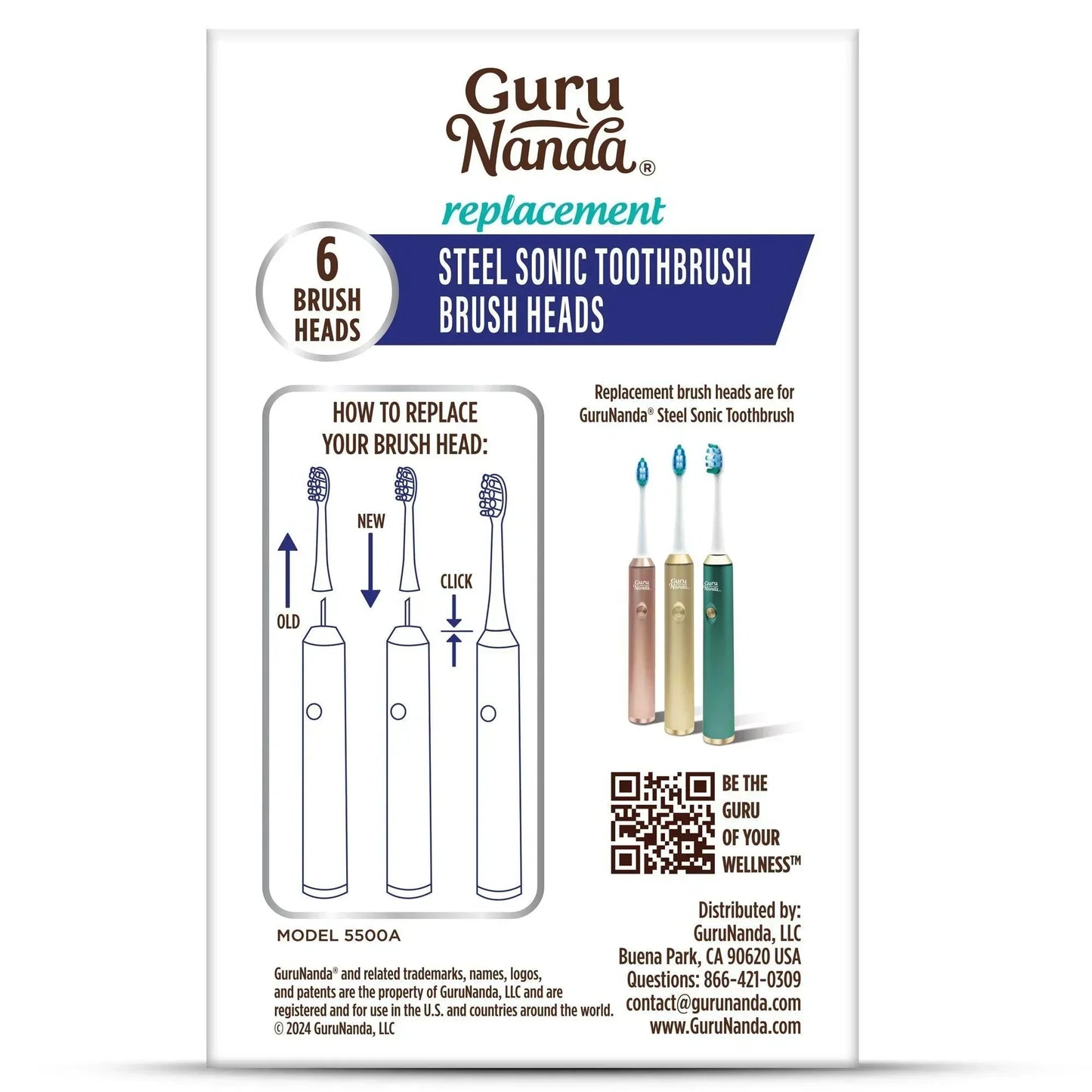 Steel Sonic Toothbrush Replacement Brush Heads – 6 Pack
