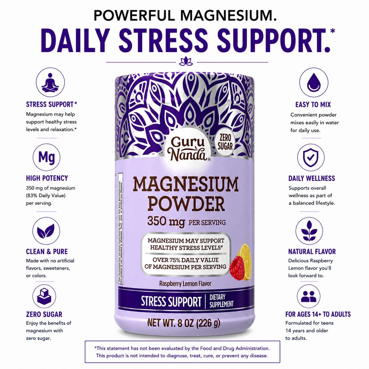 Magnesium Powder, Raspberry Lemon – 8 oz