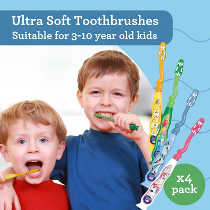 Fun Animals Kids' Toothbrush with Suction Cup – 4 Pack