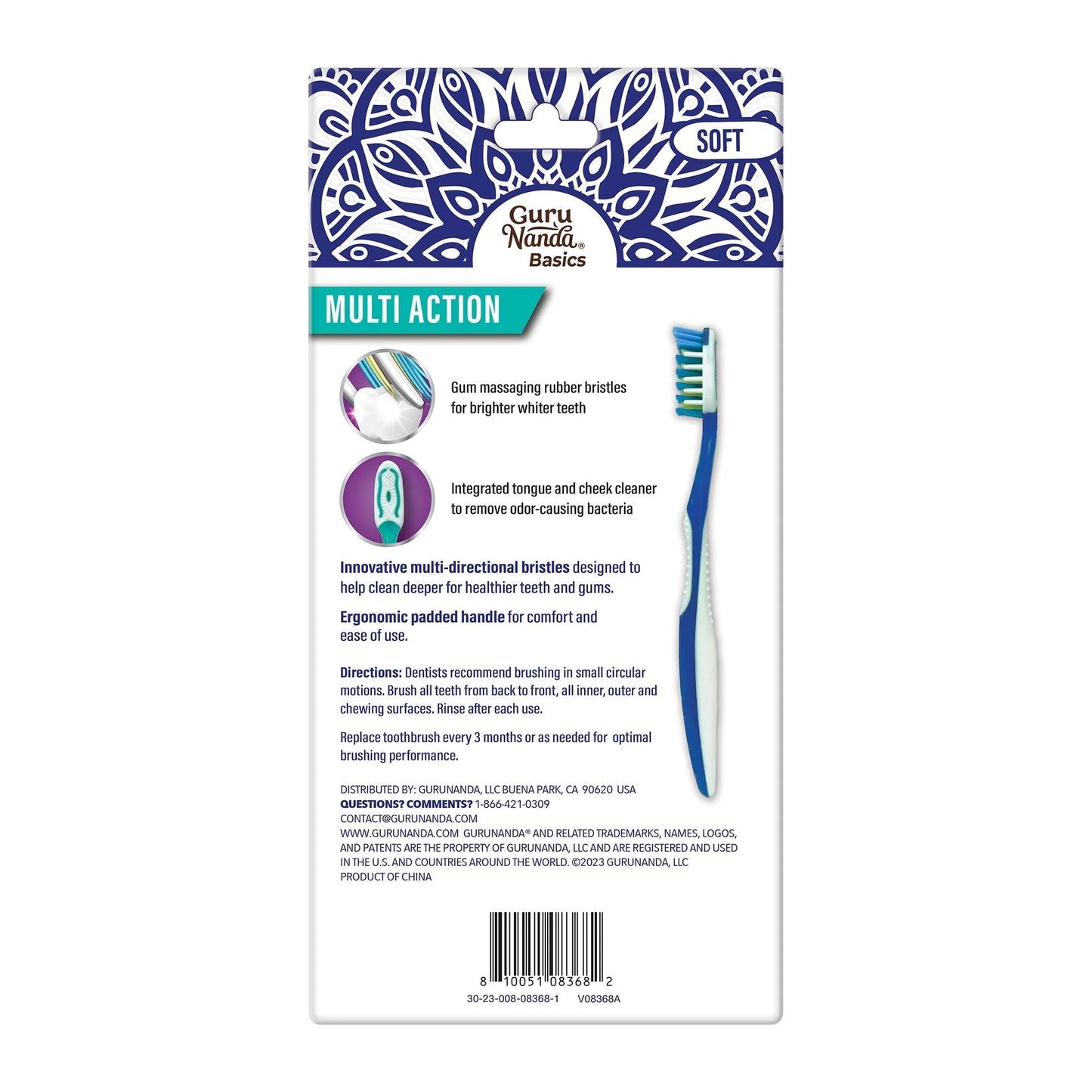 Multi-Action Toothbrush with Tongue Cleaner – 8 Pack