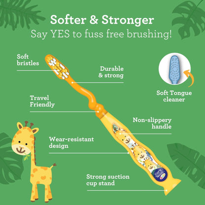 Fun Animals Kids' Toothbrush with Suction Cup – 4 Pack