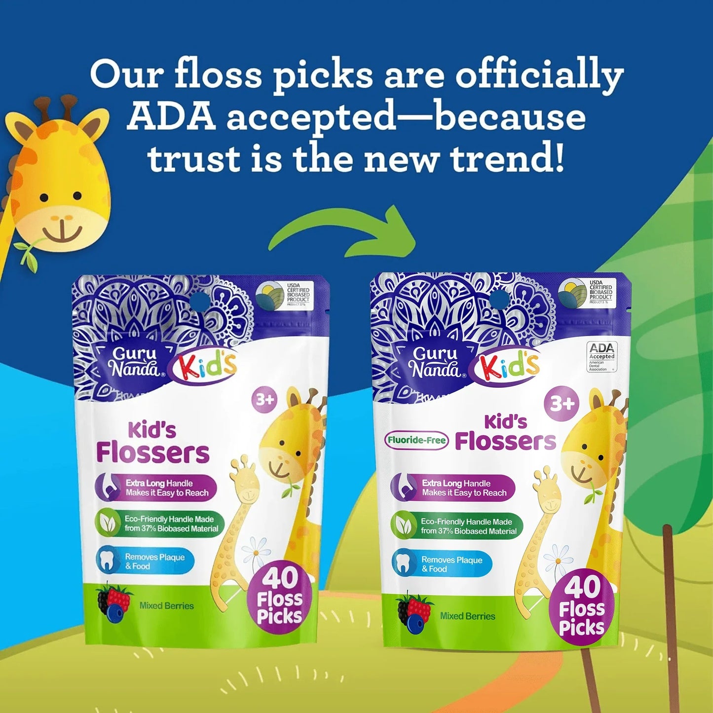 Kids' Giraffe Shaped Flossers, Fluoride-Free