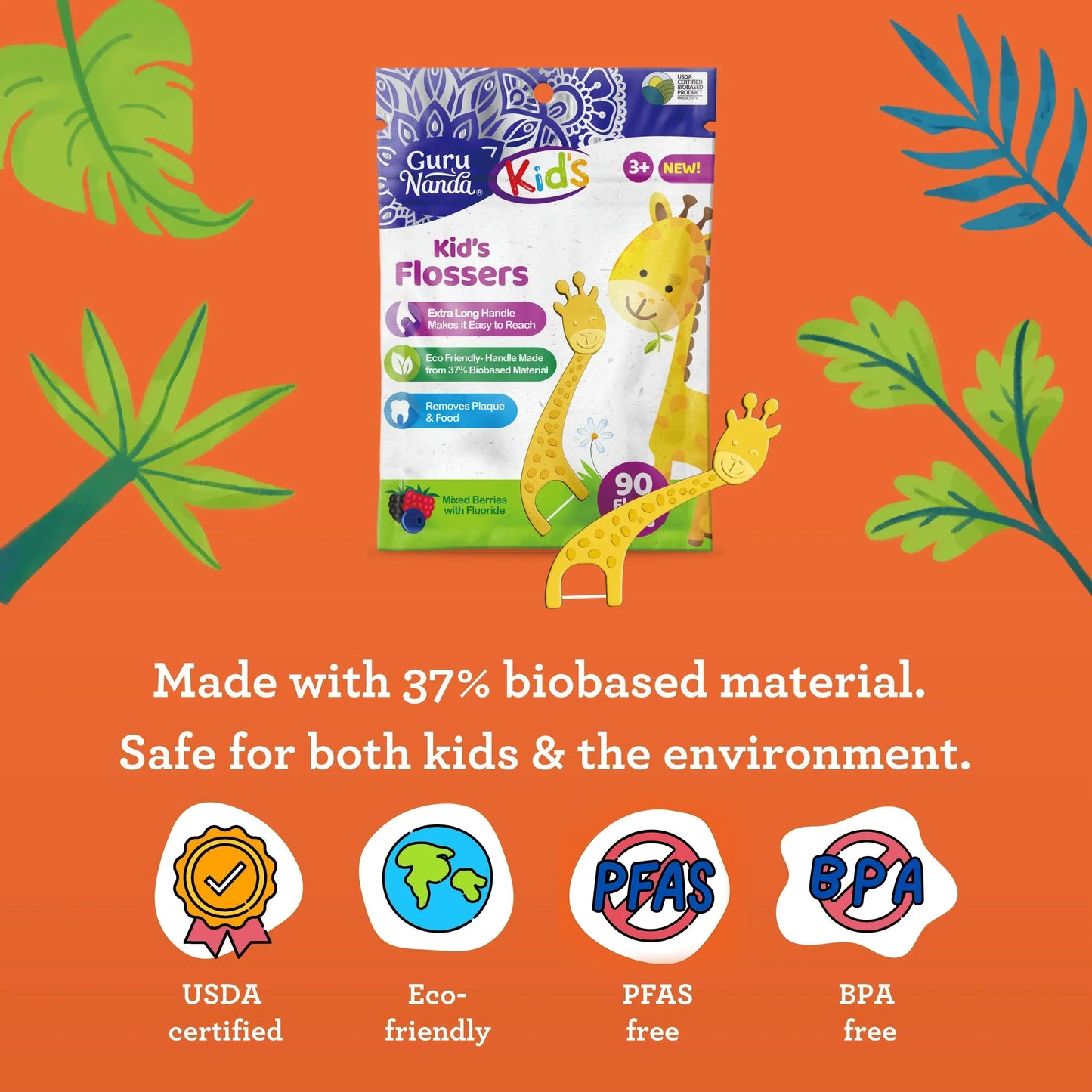 Kids' Giraffe Shaped Flossers, Fluoride-Free