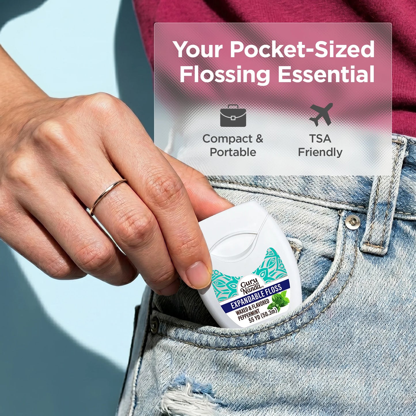 Peppermint Flavored Expandable Dental Floss – 55 Yards