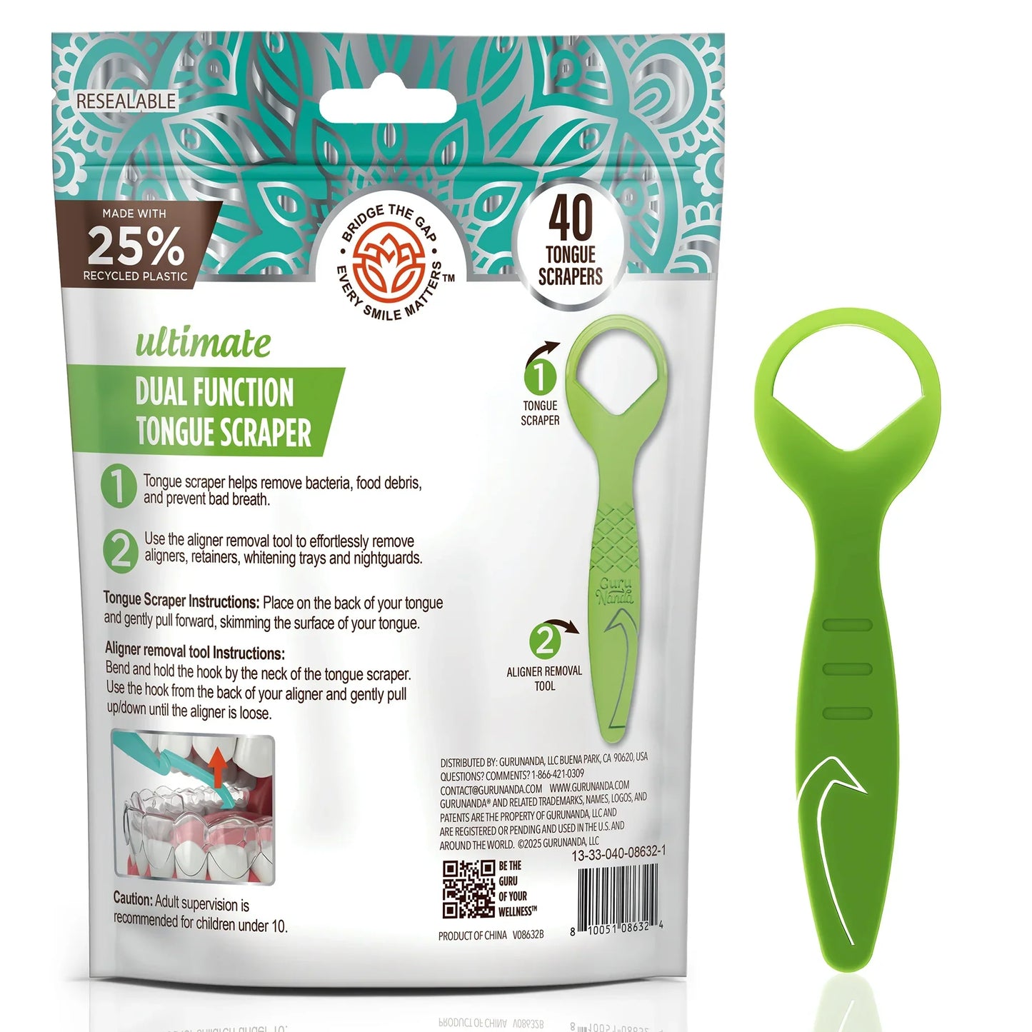 Ultimate Dual Function Tongue Scraper with Aligner Remover – 40 Count