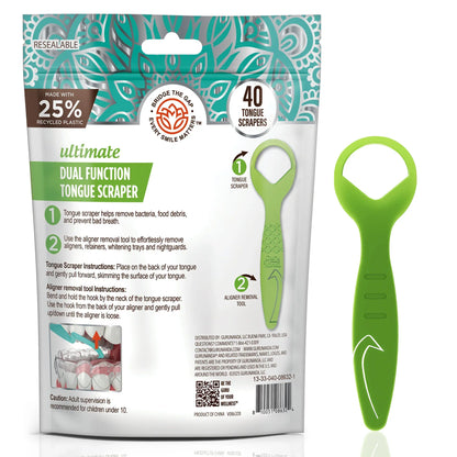 Ultimate Dual Function Tongue Scraper with Aligner Remover – 40 Count