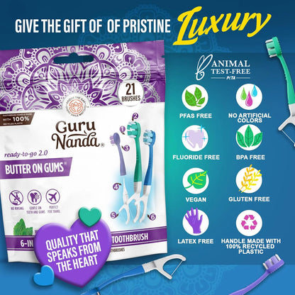6-in-1 Ready to Go Butter on Gums Pre-Pasted Toothbrushes 2.0