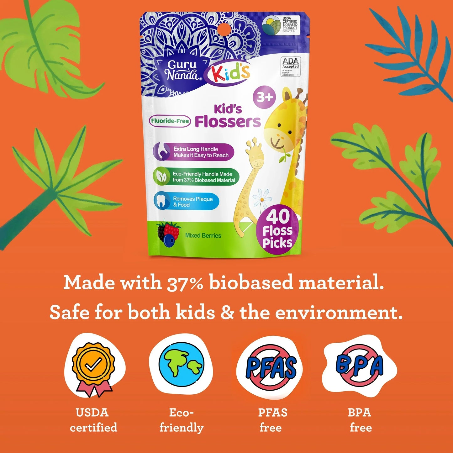 Kids' Giraffe Shaped Flossers, Fluoride-Free