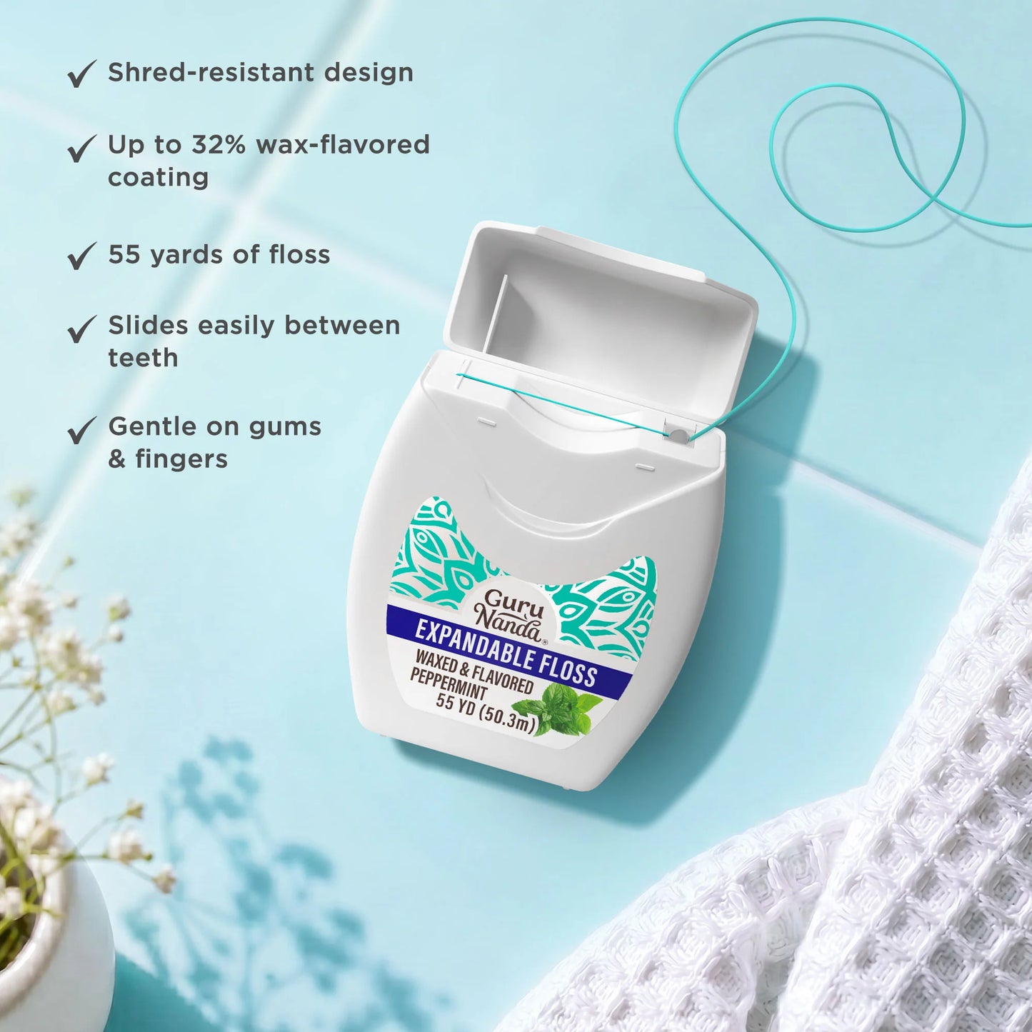 Peppermint Flavored Expandable Dental Floss – 55 Yards