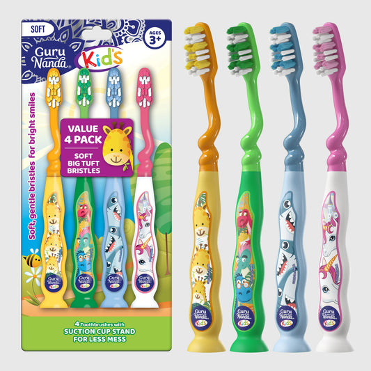 Fun Animals Kids' Toothbrush with Suction Cup – 4 Pack
