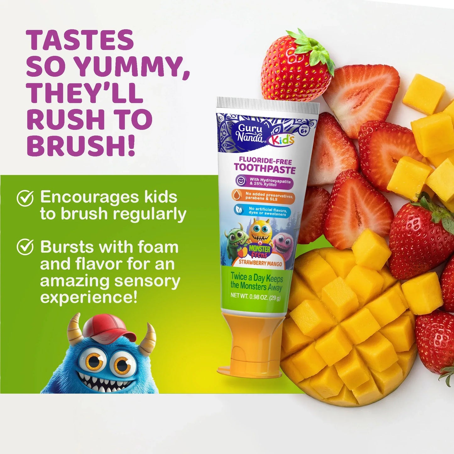 Kids Toothpaste with Xylitol & Hydroxyapatite, Strawberry Mango – 0.98 oz