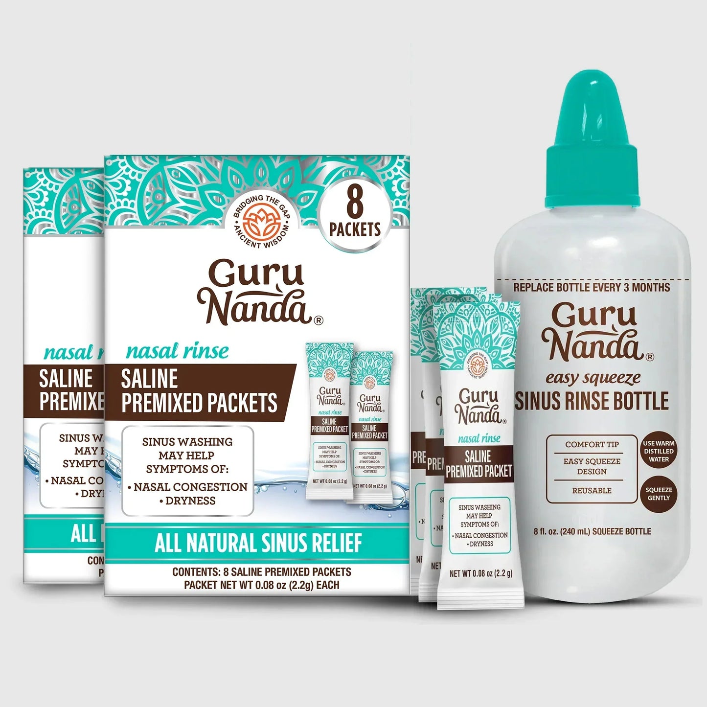 Sinus Rinse Bottle + 16 Saline Premixed Packets